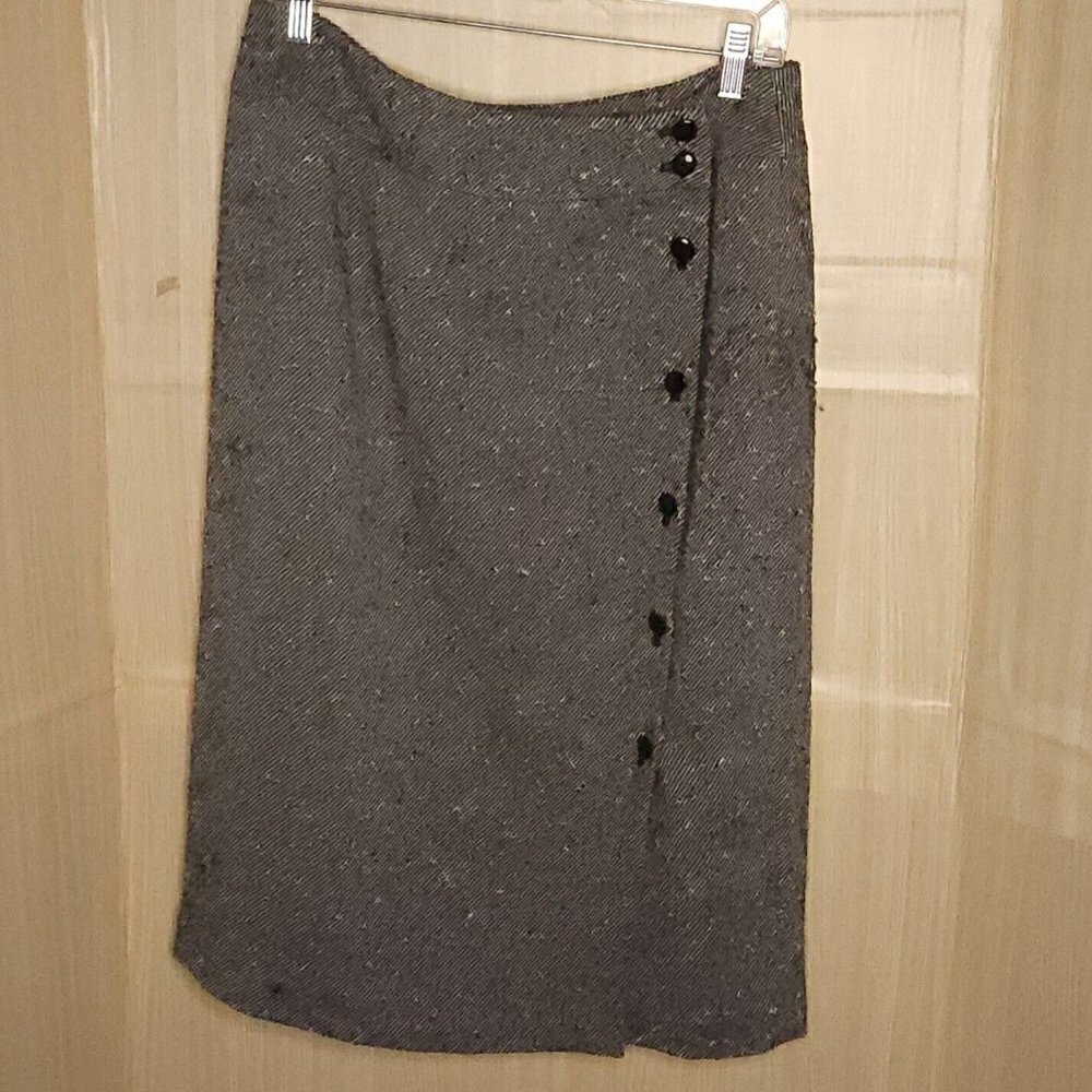 Talbots Vintage Black Heathered Wool Blend Career Pencil Skirt 10